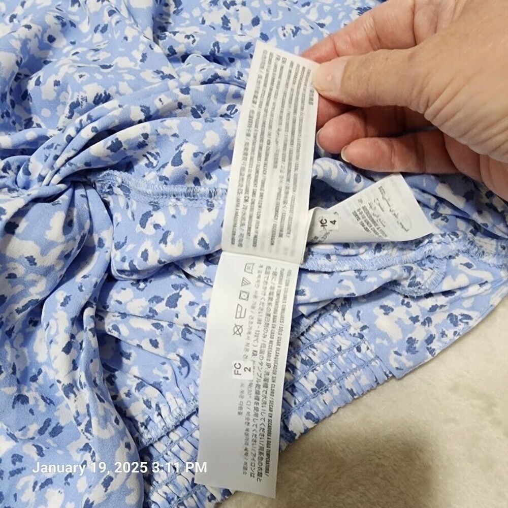 Abercrombie and Fitch Sz Medium Knot Front Puff Sleeve Top Blue Cropped Elastic - Picture 6 of 9